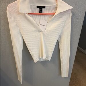 Forever 21 Cream Ribbed Blouse